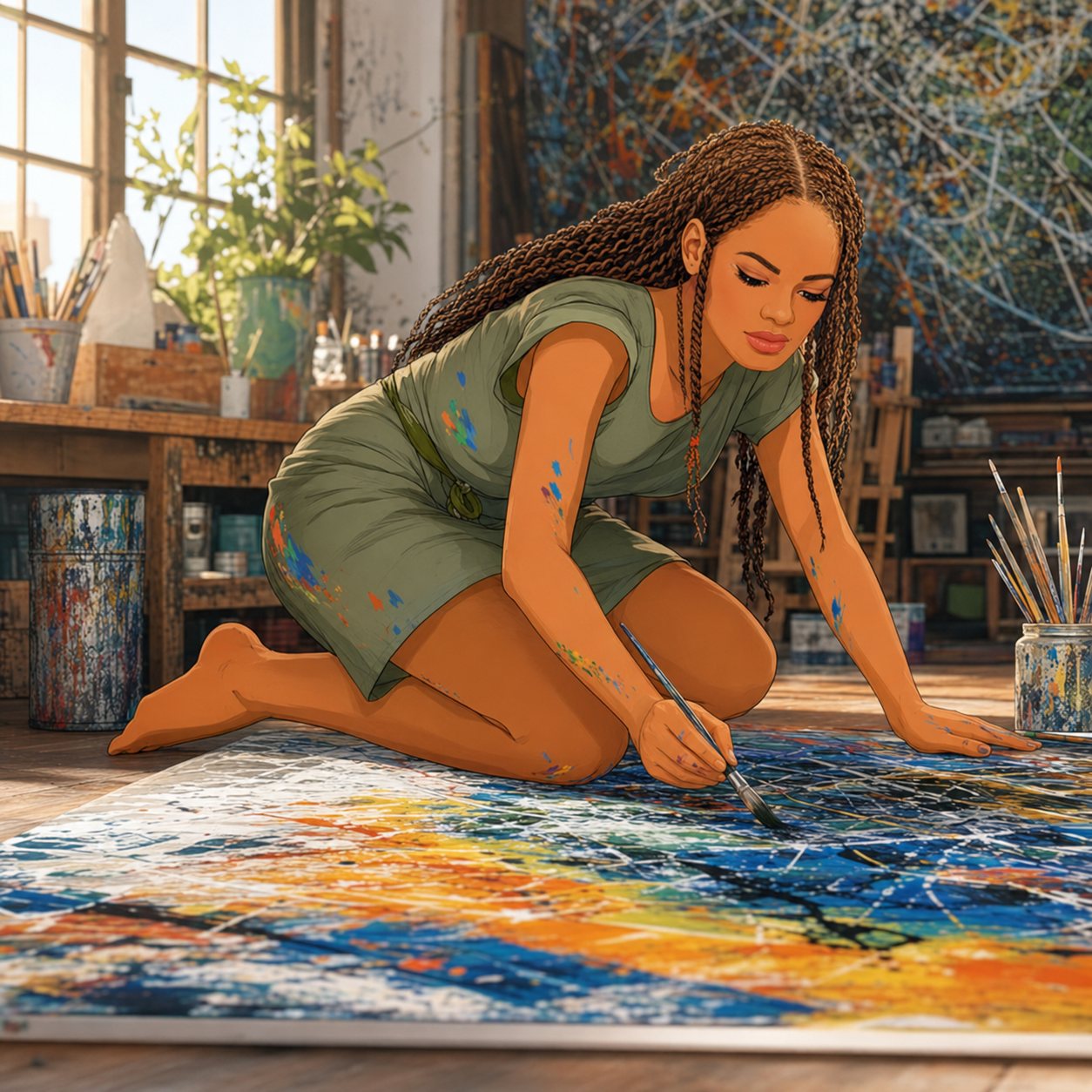 The Female Life Enthusiast joyfully painting.